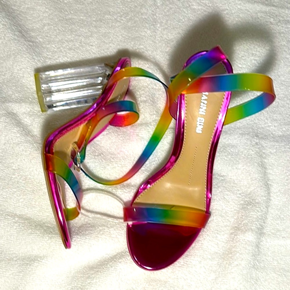 Gianni Bini Colorful High Heeled Sandals with Stripes